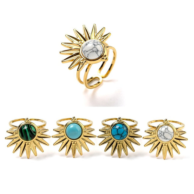 Lot de 10 Bagues acier inoxydable soleil pierres naturelles et synthétiques mélangées