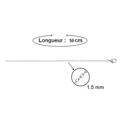 Lot de 10 Chaines acier 316 maille forçat - Couleur argenté 50 cm - 1.5 mm