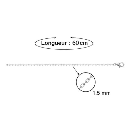 Lot de 10 chaines pour femme - Maille forçat argenté 60 cm - 1.5 mm