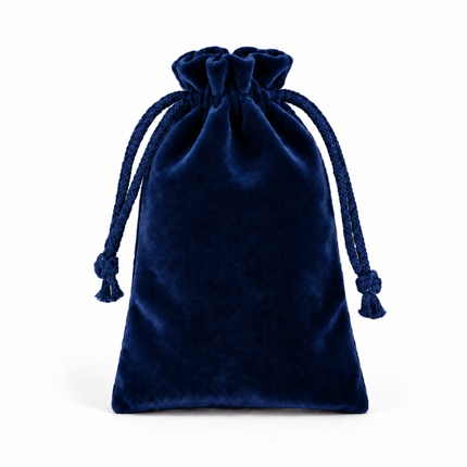 Pochette velour bleu foncé fermeture à lien 7*5 cm