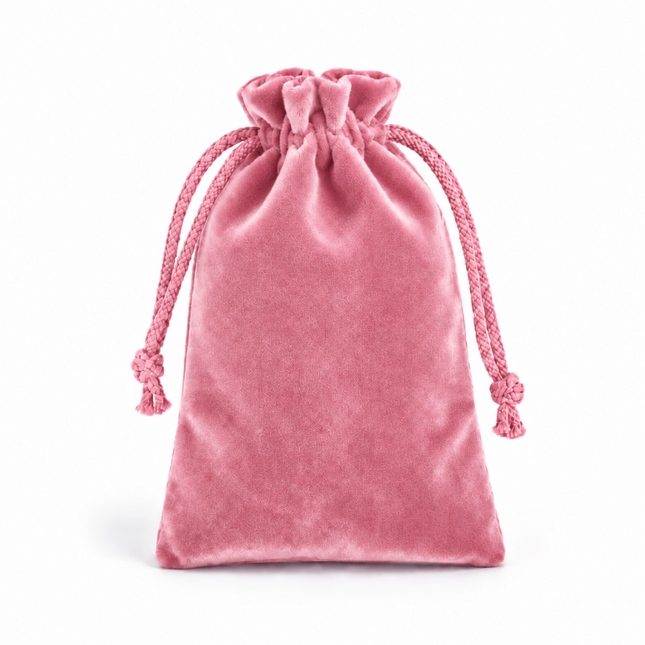 Lot de 10 pochettes velours rose fermeture à lien 9*7 cm