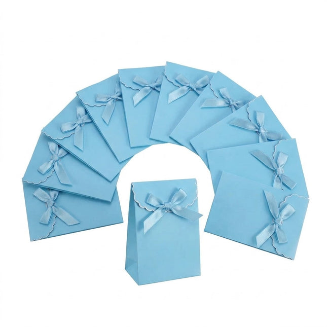 Lot de 12 petits sacs pochettes cadeaux bleu clair 10*8*3 cm