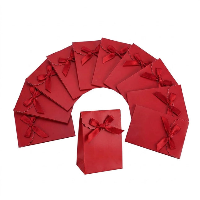 Lot de 12 petits sacs pochettes cadeaux rouge 10*8*3 cm