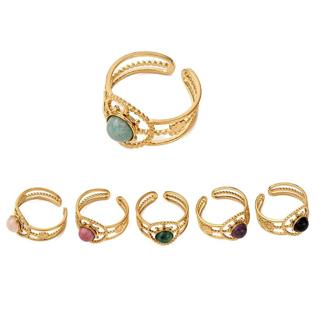 Lot de 6 Bagues acier inoxydable pierre naturelle