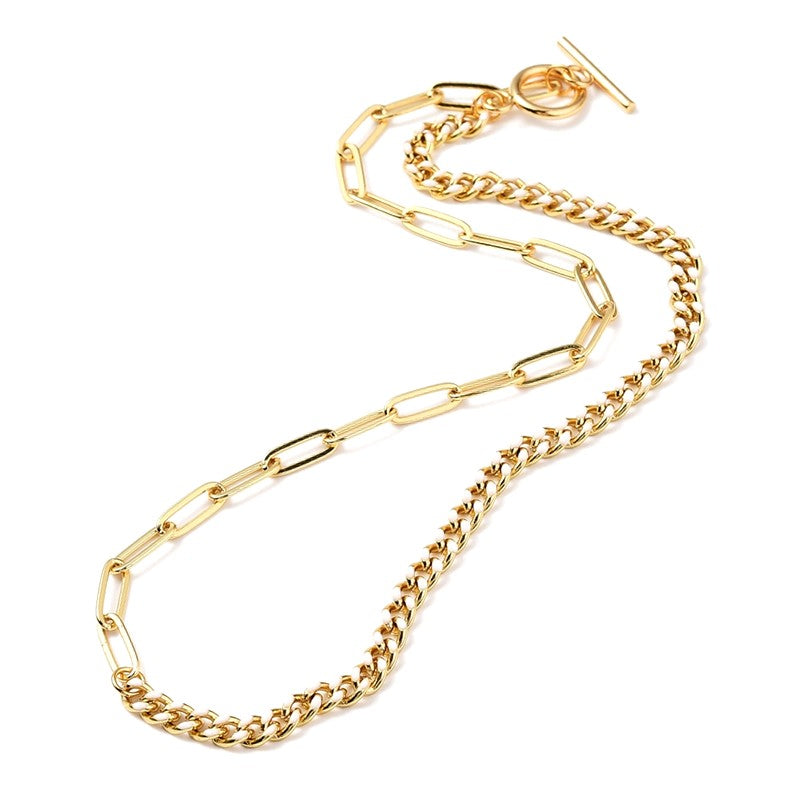 White enamelled 18K plated paper clip and curb chain necklace