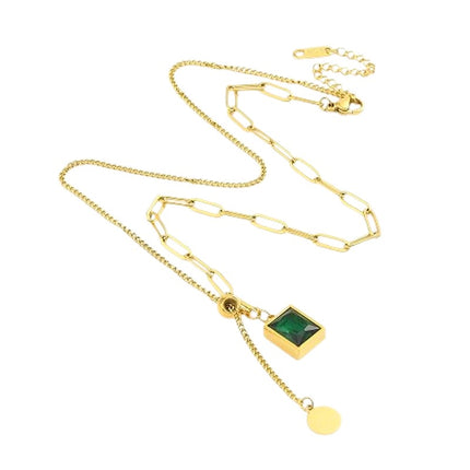 Collier chaîne acier inoxydable trombone et forçat pendentif oxyde vert Bijouxmode