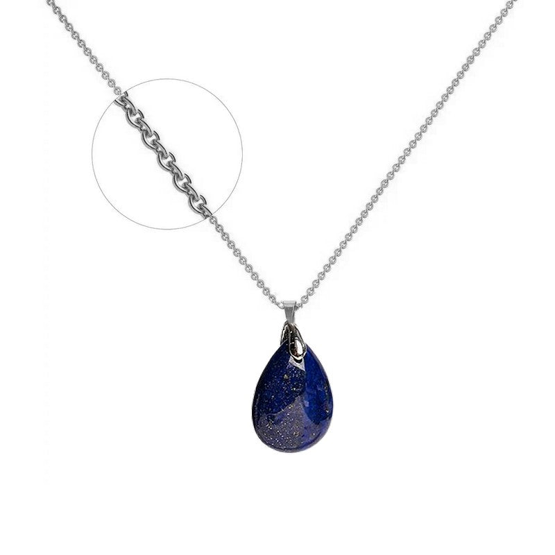 Stainless steel necklace with natural lapis lazuli stone pendant