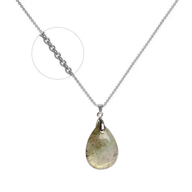 Collier acier inoxydable pendentif pierre naturelle labradorite