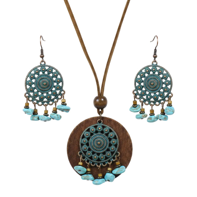 Parure fantaisie - style bohème bois et métal