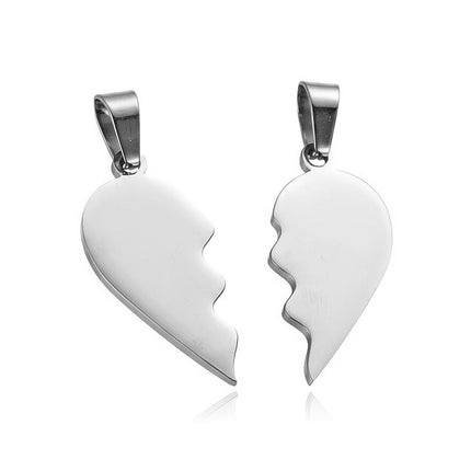Pendentif acier à personnaliser double cœur argenté