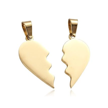Pendentif acier à personnaliser double cœur or