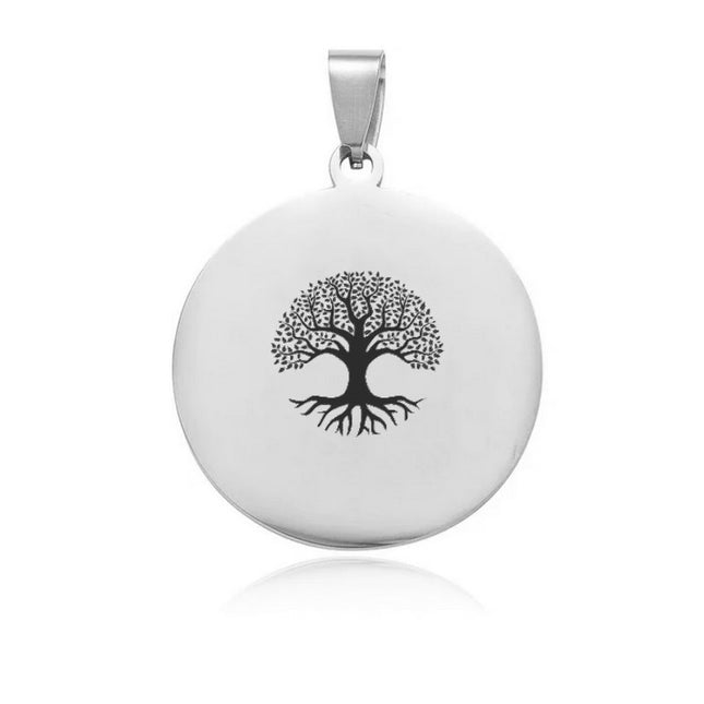 Pendentif acier à personnaliser rond argenté arbre de vie