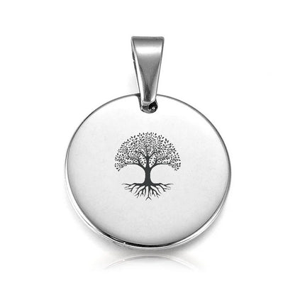 Pendentif acier à personnaliser rond argenté arbre de vie