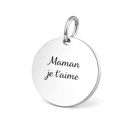 Pendentif acier à personnaliser rond argenté thème Maman je t'aime
