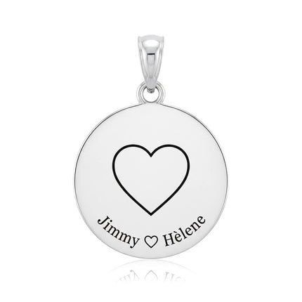 Pendentif acier à personnaliser rond argenté thème cœur