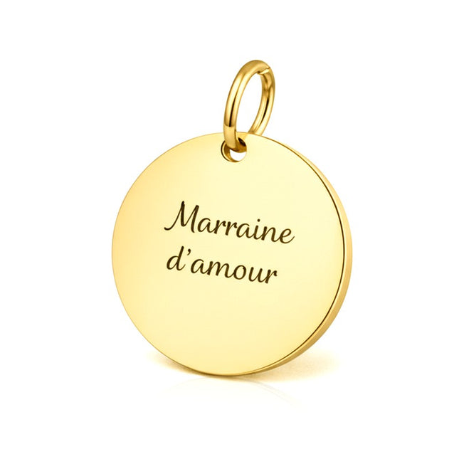Pendentif acier à personnaliser rond thème Marraine d'amour