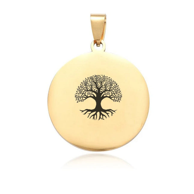 Pendentif acier à personnaliser rond doré arbre de vie
