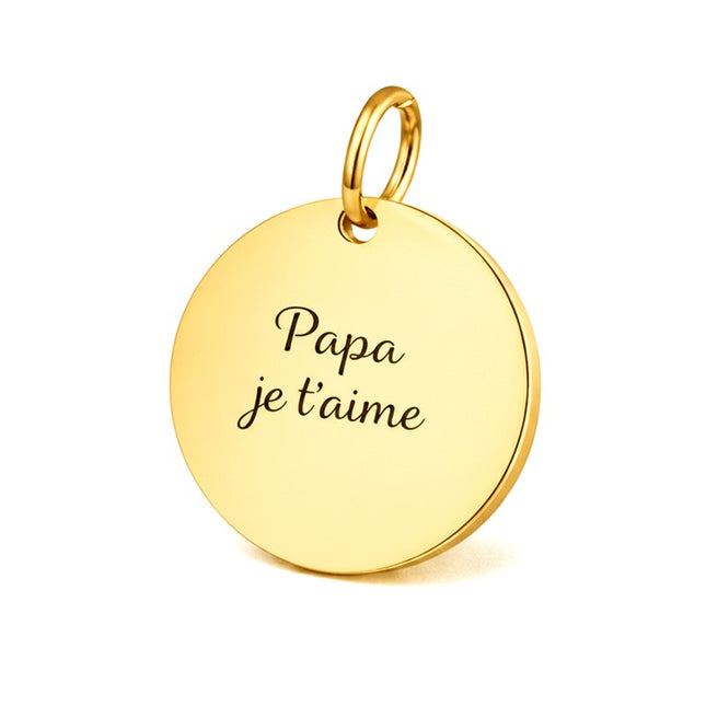 Pendentif acier à personnaliser rond thème Papa je t'aime