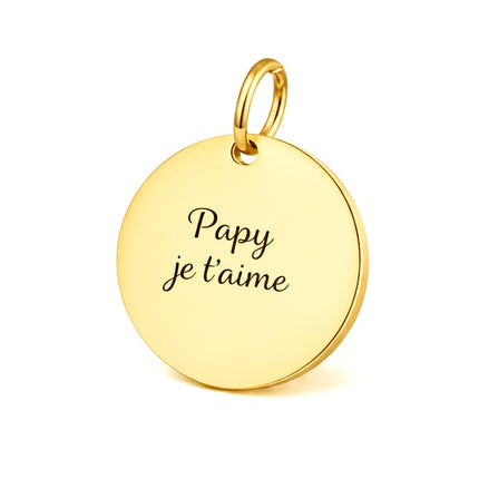Pendentif acier à personnaliser rond doré thème Papy je t'aime