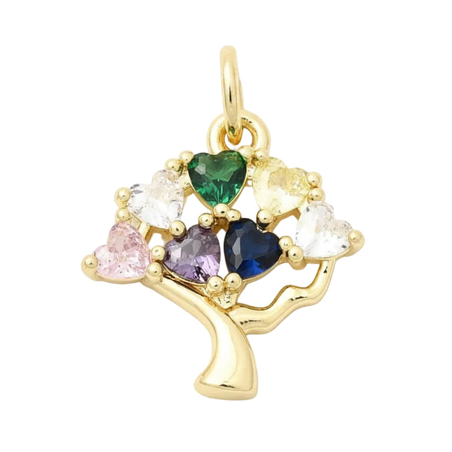 Pendentif breloque arbre de vie avec coeur couleurs zirconiums sertis