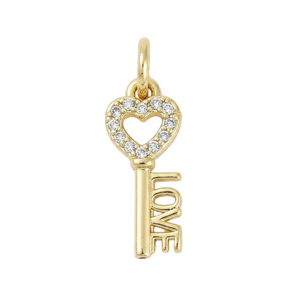 Pendentif breloque clés love zirconiums sertis