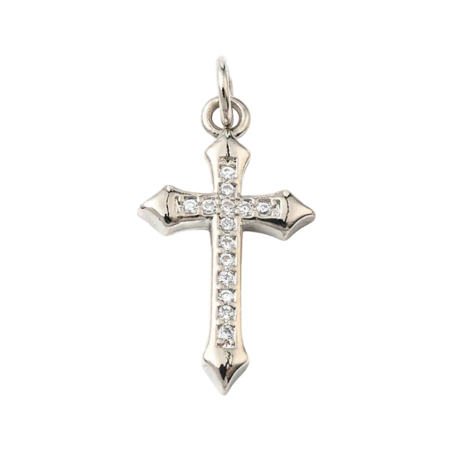 Pendentif breloque croix argenté zirconiums sertis