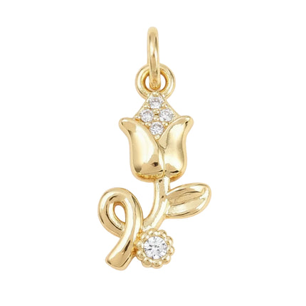Pendentif breloque fleur orné de zirconiums sertis