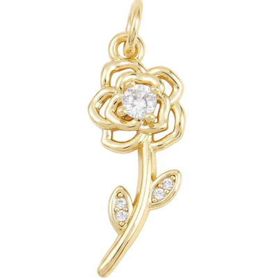 Pendentif breloque fleur zirconium blanc serti