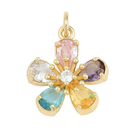 Pendentif breloque fleur zirconiums couleurs sertis