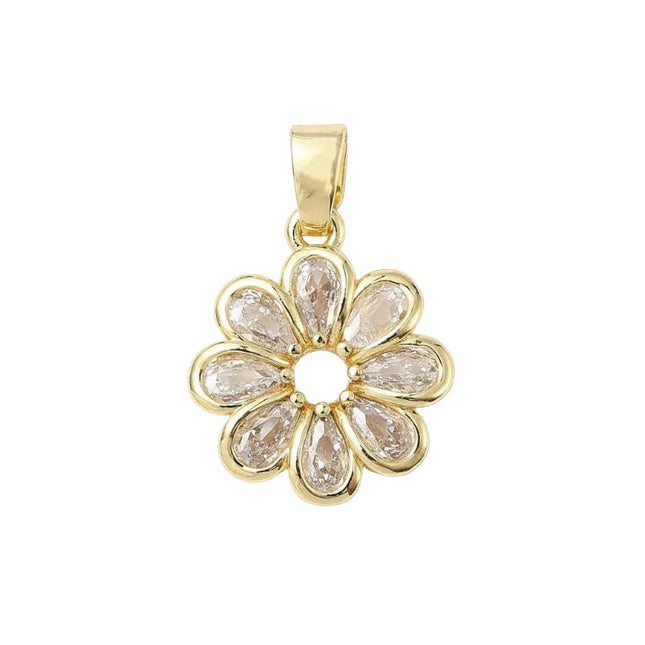 Pendentif breloque fleur zirconiums sertis