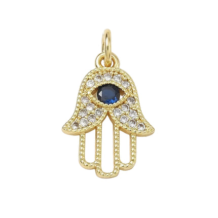 Pendentif breloque main de Fatma oeil avec zirconiums sertis