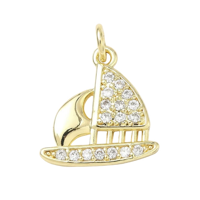 Pendentif breloque petit bateau zirconiums sertis