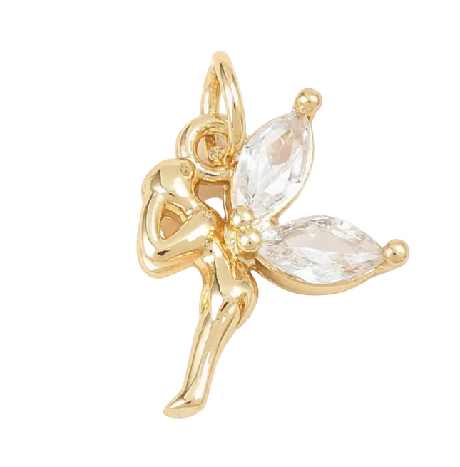 Pendentif breloque petite fée ailes zirconiums sertis