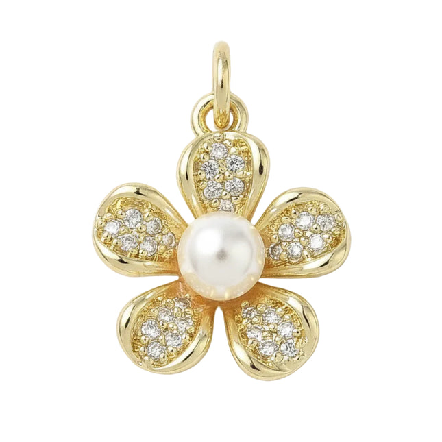 Pendentif breloque petite fleur avec zirconiums sertis