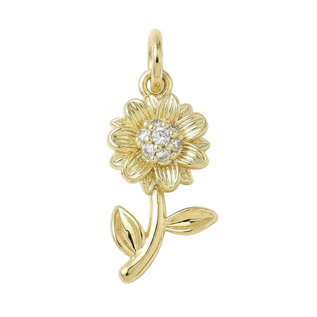 Pendentif breloque petite fleur avec zirconiums sertis