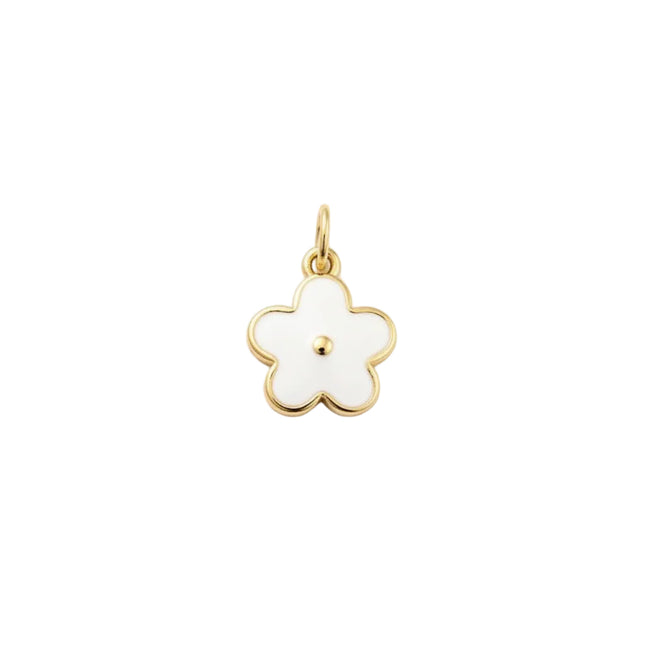 Pendentif breloque petite fleur blanche zirconiums sertis