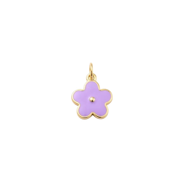 Pendentif breloque petite fleur mauve zirconiums sertis
