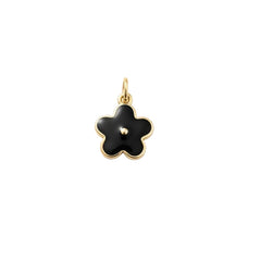 Pendentif breloque petite fleur noire zirconiums sertis