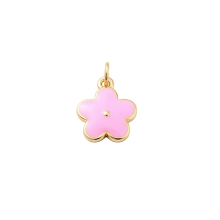 Pendentif breloque petite fleur rose zirconiums sertis