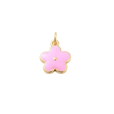 Pendentif breloque petite fleur rose zirconiums sertis