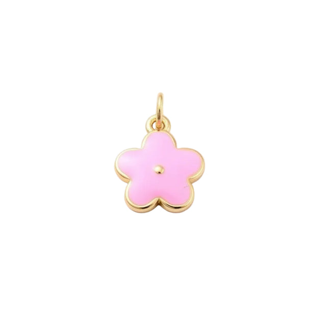 Pendentif breloque petite fleur rose zirconiums sertis