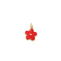 Pendentif breloque petite fleur rouge zirconiums sertis