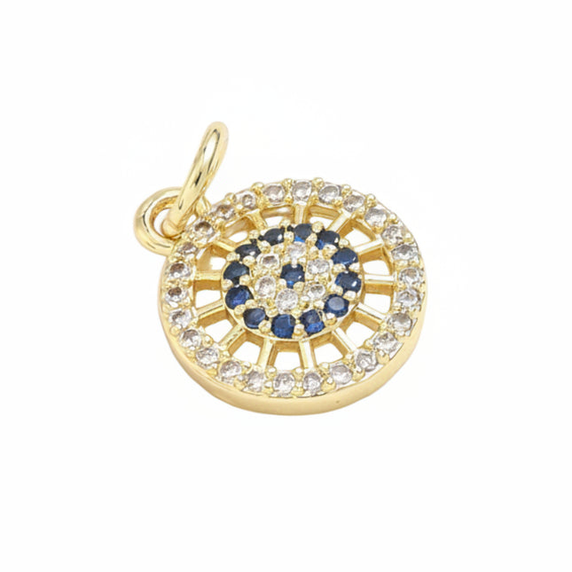 Pendentif breloque rosace doré à l'or fin zirconiums couleurs sertis