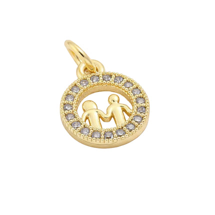 Pendentif breloque rosace garçon fille doré à l'or fin zirconiums sertis
