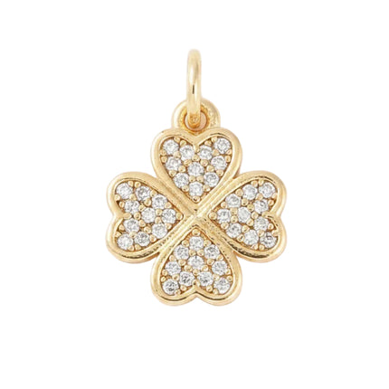 Pendentif breloque trèfle à quatre feuilles avec zirconiums sertis