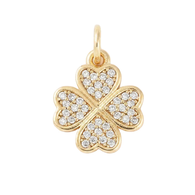 Pendentif breloque trèfle à quatre feuilles avec zirconiums sertis