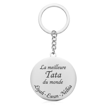 Porte clés acier inoxydable la meilleure Tata du monde personnalisable gravure offerte