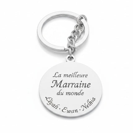 Porte clés acier inoxydable la meilleure marraine du monde personnalisable gravure offerte