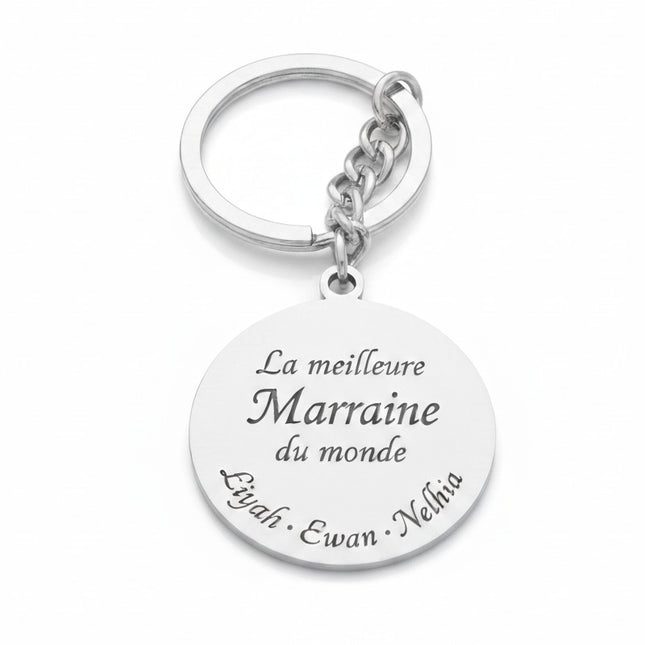 Porte clés acier inoxydable la meilleure marraine du monde personnalisable gravure offerte
