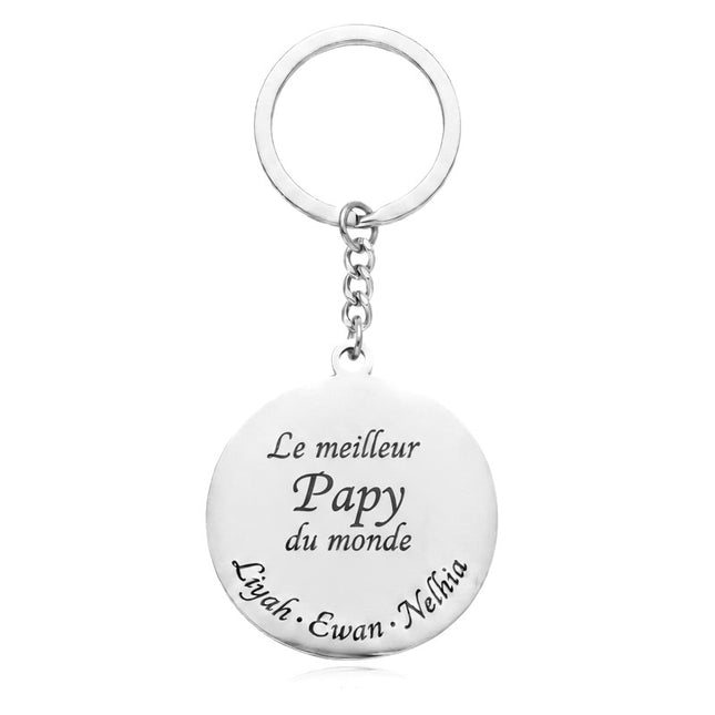Porte clés acier inoxydable le meilleur Papy du monde personnalisable gravure offerte